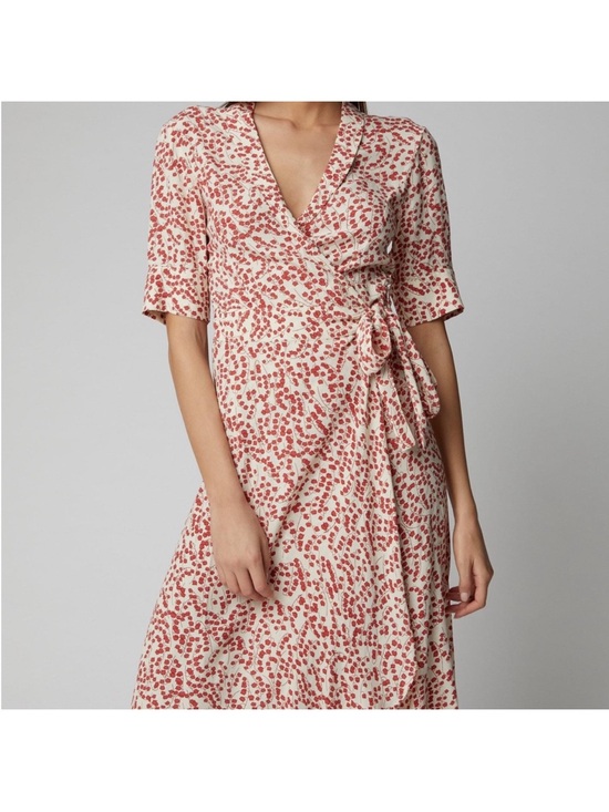 Ganni Dresses & Skirts - Ganni Cream Midi Wrap Dress with Red Floral Print